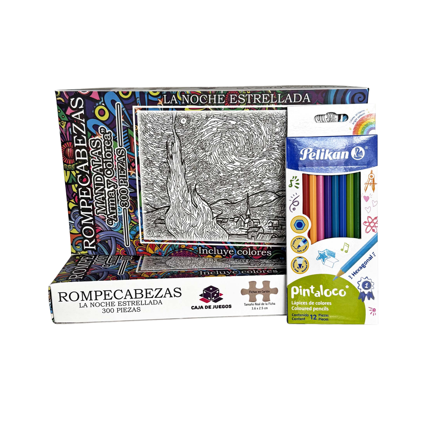 Set de rompecabezas con colores para armar y pintar La Noche Estrellada 300 piezas
