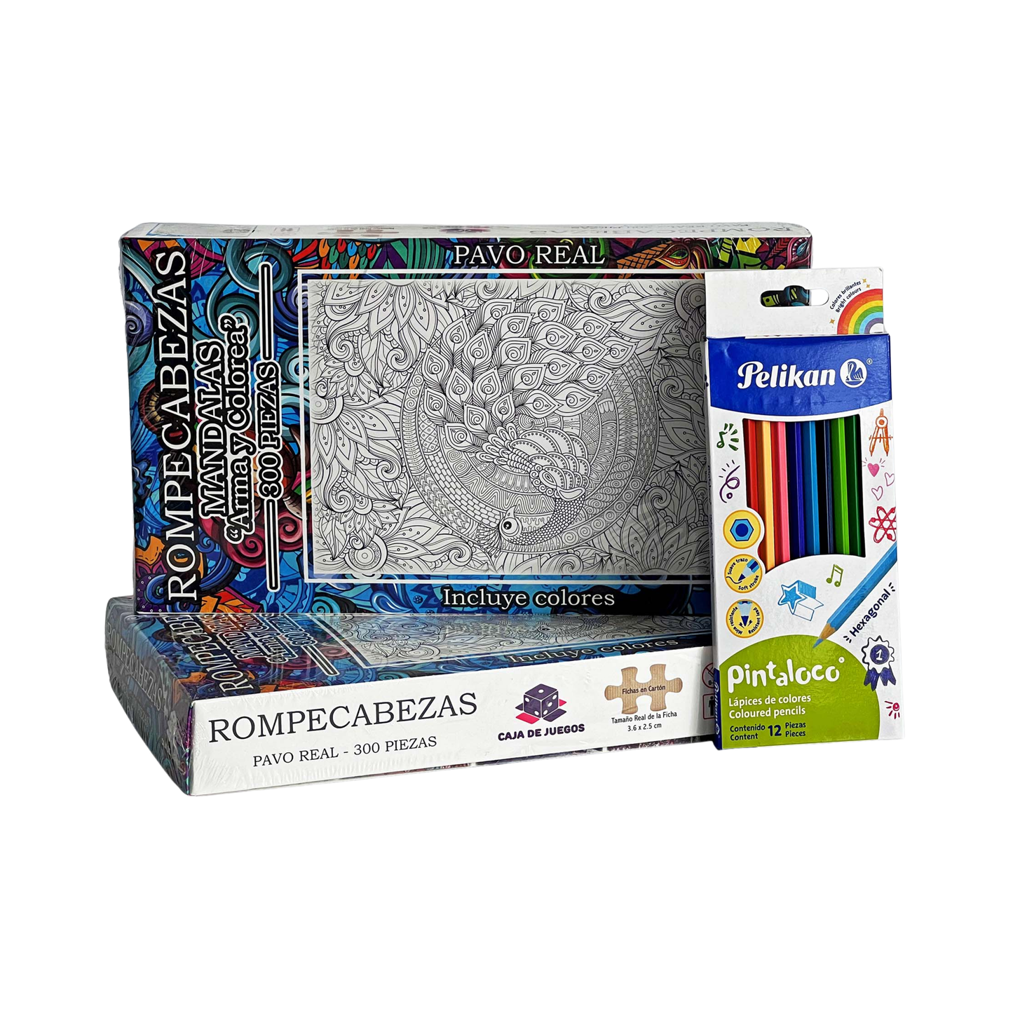 Set de Rompecabezas con Colores para armar y pintar Pavo Real 300 piezas