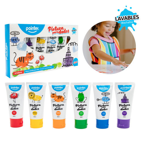 Set De 6 Colores De Pintura Para Dedos Lavable Pointer