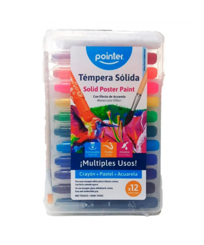 Tempera Sólida Con Efecto De Acuerela Estuche 12 Colores Pointer